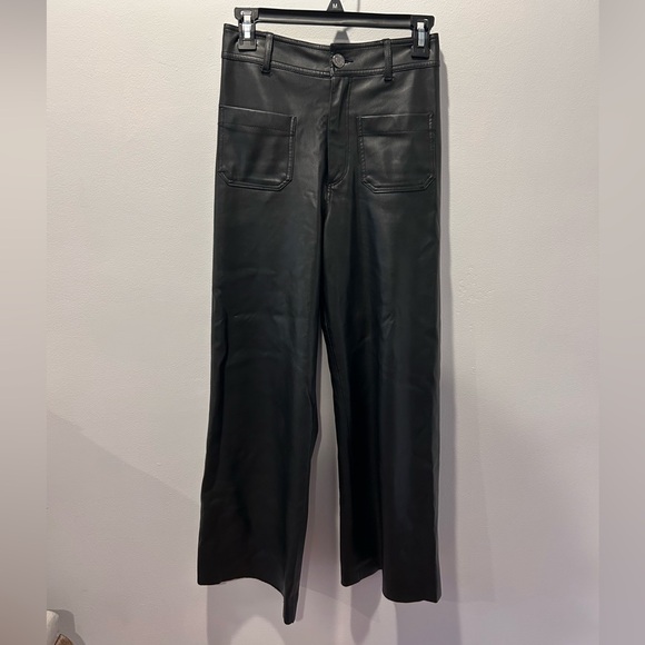 Zara Denim - Zara Black Faux Leather Wide Leg Crop Pants sz 2